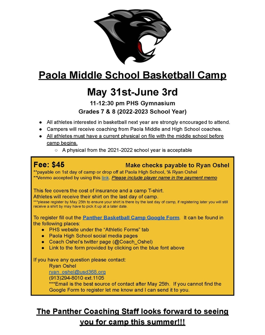 Paola USD 368 SUMMER SCHEDULES/CAMPS